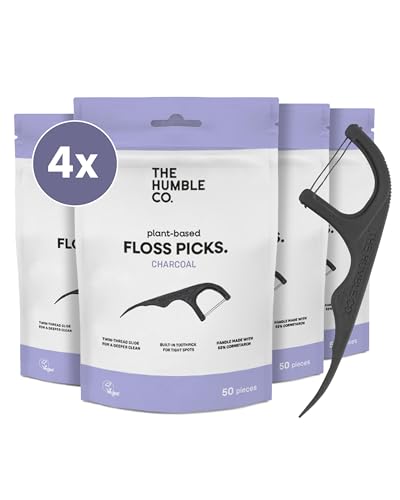 The Humble Co. - Bâton de fil dentaire végétal et durable recommandé par les dentistes - Charbon (200 pièces, menthe)