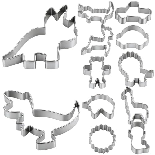 12 Stück Dino Ausstechformen Set Dinosaurier Ausstecher Keksausstecher Brotausstecher für kinder Ausstechformen Hausbackutensilien für Cookies Schokolade Kuchen mit Lebendigen Dinosaurier Motiven