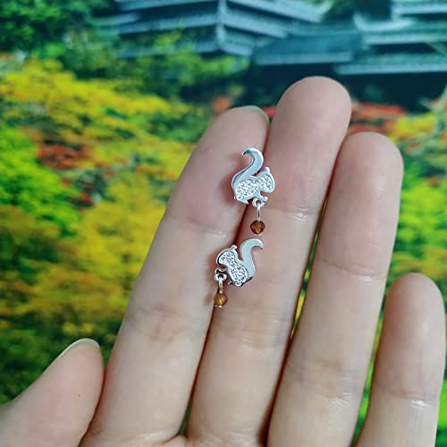 TOMYEUS Pendientes Mujer Niñas Pendientes for Mujer 925 Plata Lindo Elementos Animales Ardilla Piñón Pendientes Piercing Charm Moda Accesorios Regalo de joyería único (Metal Color : Silver) Cover