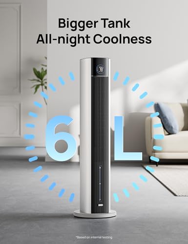 Image of DREO Evaporative Air Swamp Cooler, 43 inch Cooling Fans that Blow Cold Air | 2026 Upgraded 80 Oscillating Floor Fan for Bedroom, Easy Cleaning, APP Control, Ice Pack, 4 Speeds 4 Modes, 12H Timer, White