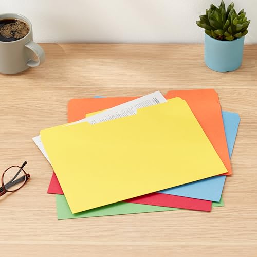 Image of Amazon Basics Sturdy File Folders with Tabs for Filing and Organization, AMZ401, Letter Size, Assorted Colors, 100-Pack