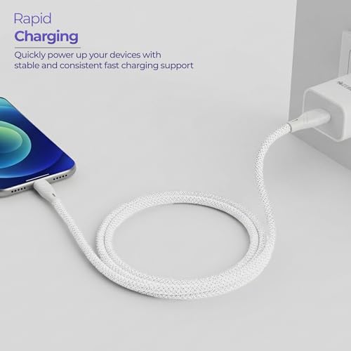 Image of Zebronics Type-C to Lightning Fast Charging Cable, 27W PD Rapid Charging, Charge & Sync Support, Braided Tangle-Free Design, 1.5 Meter Length, Compatible with Type-C PD Adapters (TL300, White)