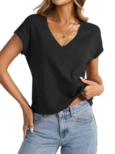 EasyGala Womens Cap Sleeve Crop Tops Cotton V Neck T...