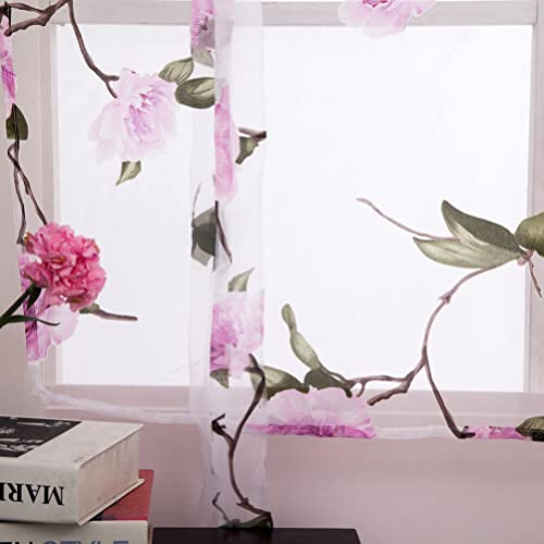 Garneck Lavender Tie Up Curtain Floral Roman Shades Curtain Rod Pocket Sheer Voile Darkening Balloon Curtain Valance for Home Kitchen Office Windows Size 3 - Image 4