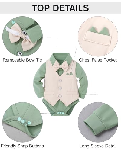 Image of YALLET Baby Boy Clothes Suit 0-24 Months Infant Gentleman Outfits Formal Dress Shirt+Bowtie+Vest+Pants Set Baby Wedding Suits