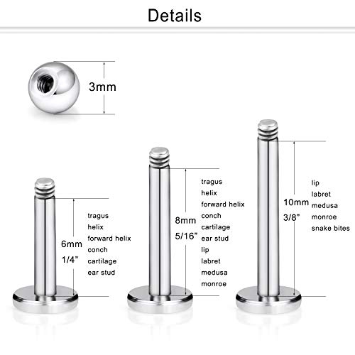 Dyknasz Tragus Earrings 16G Surgical Steel Cartilage Studs Piercing Clear Diamond Cz Conch Helix Ring Barbell Jewelry For Women Men 6Mm 12 Pieces Silver-Tone 3Mm Ball Top Flat Back #TOP1