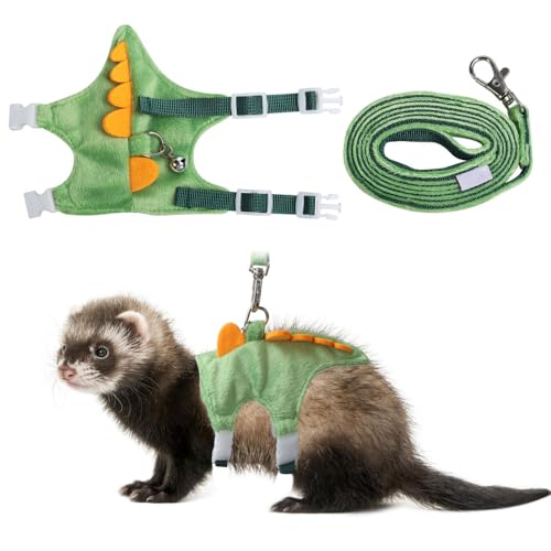 Ferret Harness and Leash Set, Adjustable Guinea Pig Chest Harness with Lead & Bell Short Plush Small Pet Vest for Squirrels Rabbits