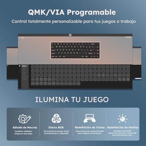 Miniatura 7 de Rk Royal Kludge R65 Teclado Mecánico Inalámbrico, 60 Gasket Bluetooth 2.4g Usb-C, Layout Us Teclado Con 66 Teclas, Teclas Pbt, Knob Control, Hot-Swap, Compatible Con Via Interruptor Cremas, Azul