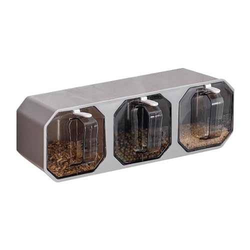 Salero transparente con cajón, recipiente adhesivo para condimentos, tarros de condimentos montados en la pared con cuchara, juego de caja de condimentos para el hogar, caja dispensadora de
