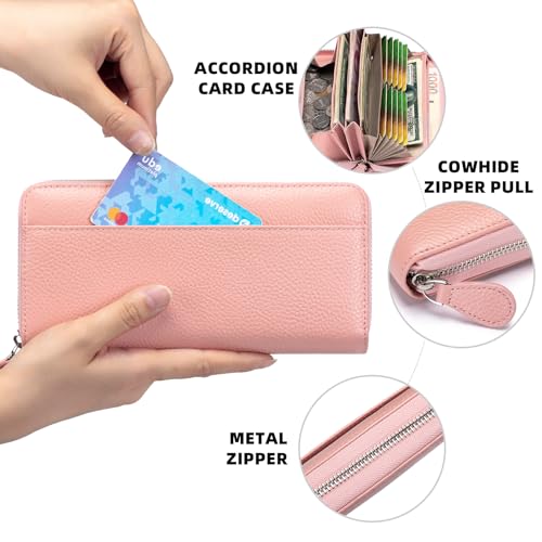 Image of RFID Blocking Womens Zipper Wallet Leather Large Capacity Billfold Clutch Zip Around Wallets for Women