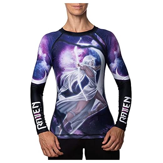 Raven Fightwear Women's The Gods of Greece Artemis Rash Guard MMA BJJ Black Medium