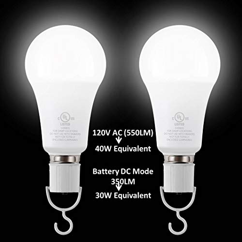 HouLight 5W Rechargeable Emergency LED Light Bulbs with Back Up Battery for Power Outage, Camping, Hurricane, Disaster Planning, 40W Equivalent, UL Certified (5000K Daylight White, 2-Pack) - Thumbnail 5