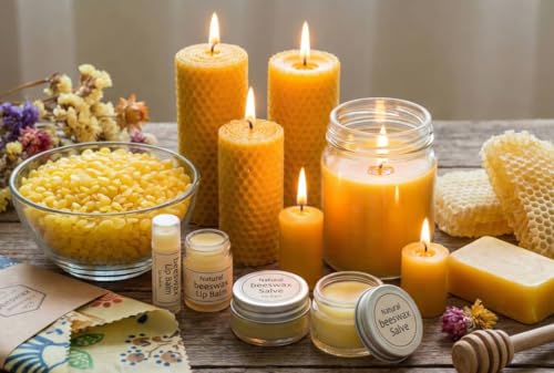 Image of Brand - Premium Cosmetic Grade Beeswax Pellets - Beeswax Raw - Triple Filtered Cosmetic Grade Yellow Beeswax - Wax for Candle Making, Lip Balms, Skin Care, and DIY Crafts (100, Grams)