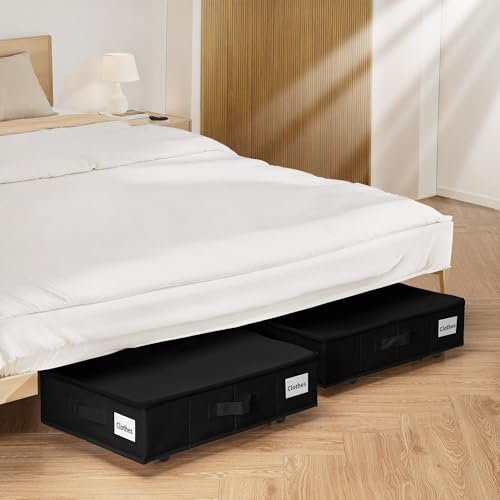 Vincona Under Bed Storage with Wheels, 2 Pack Under Bed Storage Containers with Label Holders for Clothes, Shoes and Blankets, Rolling Underbed Shoe Organizer with Cover, Black (23.6 x 15.7 x 7.28 in) by Vincona - Used condition - Image 5