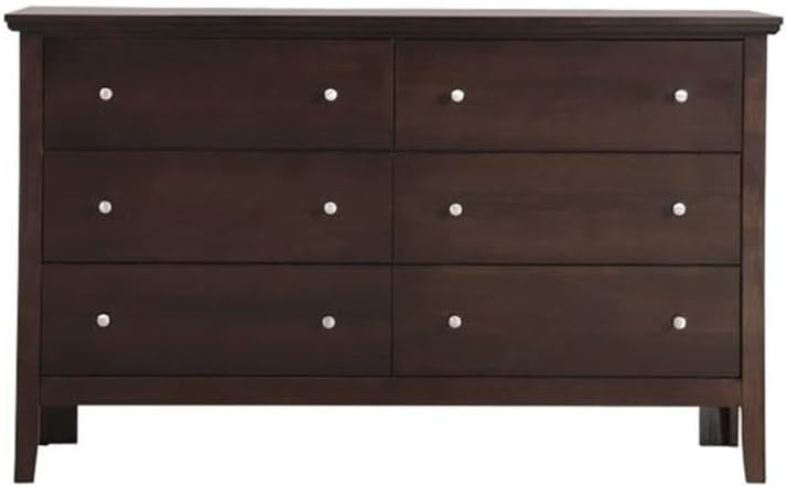BOWERY HILL Transitional 6 Drawer Dresser, Espresso Finish, 59" W x 16" D x 36" H, Double Dresser with Dovetailed Drawers, Metal Hardware, Assembled Bedroom Storage Furniture for Home