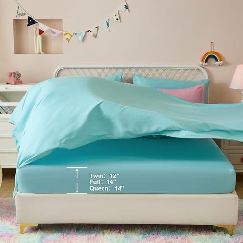 Image of Dinjoy Girls Comforter Set Full Size Colorful Ombre Pink Green Rainbow Bedding Set Bed in A Bag for Kid Teen Girls 7 Pieces (1 Comforter, 1 Flat Sheet, 1 Fitted Sheet, 2 Pillow Shams, 2 Pillowcases)