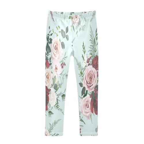 Bolaz Toddler Girls Leggings Printed Yoga Pants Leggings Pink Red Roses for Kids