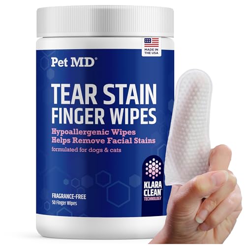 Pet MD Finger Wipes - Tear Stain Remover for Dogs & Cat Eye Wipes - Dog Eye Wipes for Discharge and Crust - Fragrance-Free & Hypoallergenic Face and Eye Cleaner - 50ct