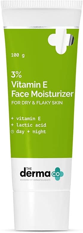 The Derma Co 3% Vitamin E Face Moisturizer Cream for Dry & Flaky Skin | With Lactic Acid | Hydrates, Softens & Calms Damaged Skin | Non-Greasy, Quick Absorbing, Fragrance-Free | For Men & Women– 100g