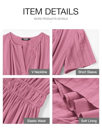 BTFBM Womens Summer 2026 Casual Midi Maxi Dresses Lightweight Short Sleeve V Neck Elastic Waist Boho Beach Dress Pockets(Dusty Pink, XX-Large) — view 4