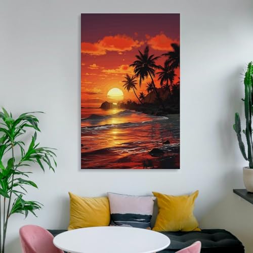 Toile murale coucher de soleil tropical tableau sans cadre 60x90