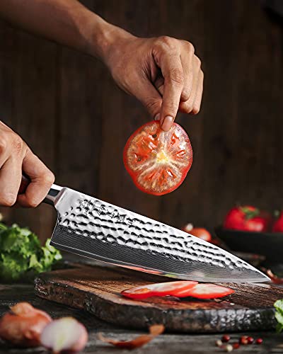 HEZHEN - 8.3” Chef Knife,Pro Kitchen Knife,73 Layers Damascus Steel Hammered Chef’s Knives,Premium Powder Steel Edge,Natural Rosewood Handle,Cooking Knives - Image 7