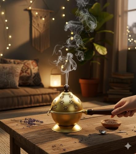 Image of Stylish Metal Dhoop Holder Incense Burner Loban Dani Dhoop Dani Aarti Metal Loban Dhoop Dani /Dhoop Dani Stand Burner for Home Office Temple Puja. (Gold)