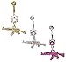 JLEXCMT Fashion Dangle Navel Ring Clear Gem Gun Belly Button Ring Body Piercing Jewelry for Women Belly Piercing Gold Pink