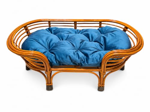 Image of CANE CRAFTS Wooden Bamboo Dog Bed Cane Pet Bed for Dogs and Cats with Foam with Cushion