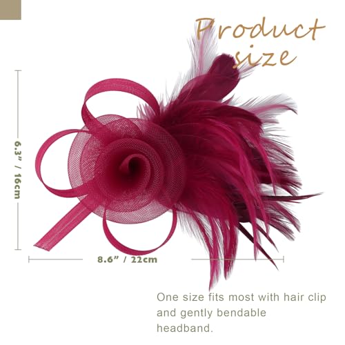 Image of DRESHOW Fascinators Hats for Women Tea Party Fascinator Hats Vintage 50s Headwear Cocktail Wedding Church Derby Hat