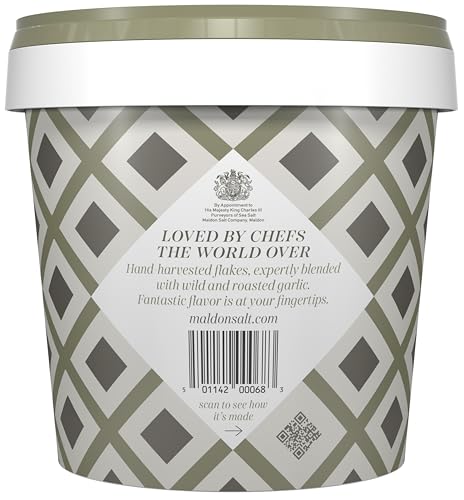 Image of Maldon Garlic Sea Salt, With Wild and Roasted Garlic, Perfect for a Wide Range of Dishes, Fantastic Burst of Flavor, Pyramid-Shaped Flakes 1.1lb Tub