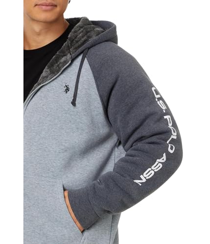 U.S. POLO ASSN. Men's USPA Contrast Raglan Sleeve Sherpa Hoodie Heather Grey XX-Large3