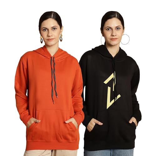 Image of Mack Jonney Printed Hooded Cotton Fleece Sweatshirt for Women (Pack of 2)-MACK50892