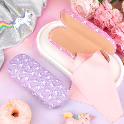 Brillenetui 2-Pack, Einhorn Meerjungfrau Brillenetui Hardcase für Mädchen mit Brillenputztuch
