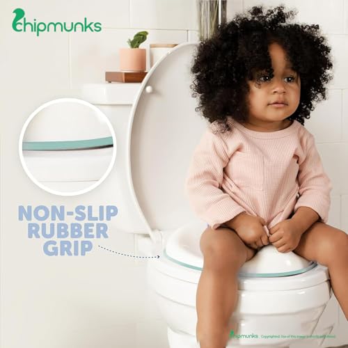 Image of Chipmunks Baby Portable Baby Potty Training Toilet Seat Cover with Non-Slip Base, Splash Guard, and Storage Hook-Ideal for 1-5 Year Child, Fits Round & Oval Western Toilets, Toddler Travel-Friendly