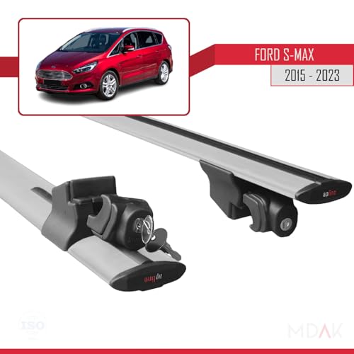 Barres de toit alu gris profilées pour Ford S-Max 2 CD539 fixation HOOK