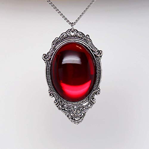 Blood Red Cabochon In Silver Finish Pewter Frame Pendant Necklace #TOP4