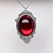 Blood Red Cabochon in Silver Finish Pewter Frame Pendant Necklace