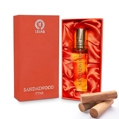 Image of Tatha Luxury Sandalwood Attar Original| 100% Pure Sandalwood Perfume for Man & Women| Natural Chandan Attar Roll-On| Calming, Long-Lasting Fragrance | 10ML Pack| Sandalwood Oil Without Alcohol