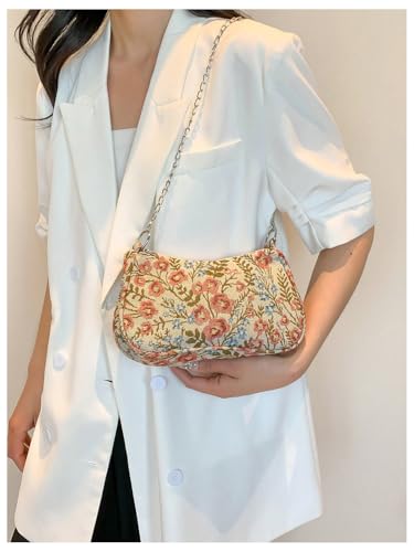 Image of Verdusa Women's Floral Print Shoulder Bags Casual Underarm Purses with Chain Strap