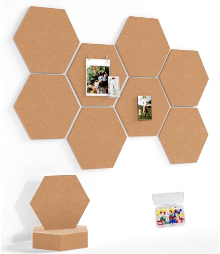 Crea tu tablón de anuncios hexagonal con facilidad. Ideales para la oficina o el hogar, son prácticos y decorativos. Las chinchetas adhesivas sujetan todo sin dañar tus paredes. Organiza fotos y notas de forma creativa. ¡Un toque DIY para tu espacio!