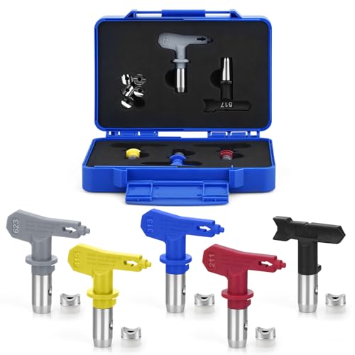 Kit de Puntas de pulverización Reversibles, 5 Piezas Boquilla Airless, Puntas de pulverización，Caja de Almacenamiento (211,313,415,517,623)