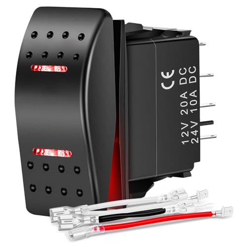 Image of Nilight Waterproof 7Pin Rocker Switch with Jumper Wires Red | Toggle ON Off ON Switches DPDT 12V 24V Winch Pump Switch for Cars Trucks Caravans Boats RV SUV ATV UTV