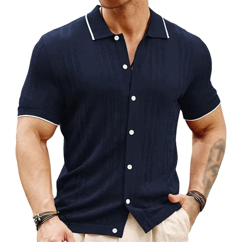 Polo de punto para hombre que busca comodidad y frescura en la playa con un diseño de botones retro