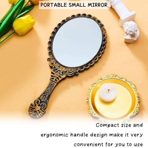 Foto von 1 PCS Handspiegel Mit Griff Vintage - Kinder Schmink Spiegel Retro Hand Spiegel Handheld Mirror (Bronze)