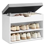 VASAGLE Custos Kollektion - Schuhbank, Sitzbank, Schuhregal mit gepolstertem Kissen, Schuhorganizer mit 3 Ebenen, 30 x 60 x 44 cm, für Flur, Wohnzimmer und Schlafzimmer, wolkenweiß LHS020W01