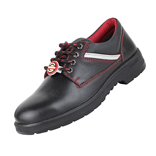 Image of Liberty Warrior 9822-01 Safety Shoe for Men, Steel Toe, Light Weight, Genuine Leather, Olive & Red, Sizes 5UK-11UK