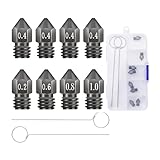 Creality 8pcs 3D Printer Hardened Steel MK8 Nozzles, Upgraded Tungsten Metal Extruder Nozzles 0.2mm, 0.4mm, 0.6mm, 0.8mm, 1.0mm with DIY Tools Storage Box for Creality Ender 3 Ender 5 CR-10 Sovol SV06