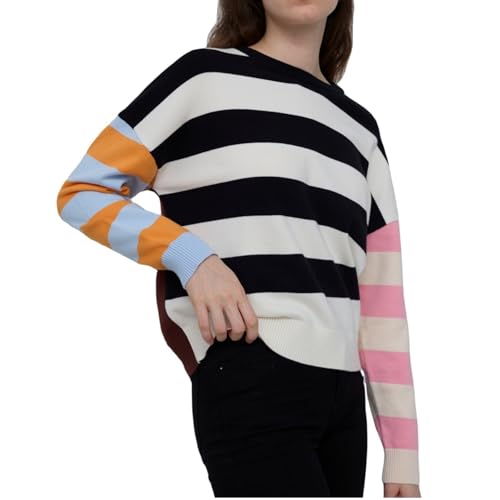 Image of Oversized Striped Sweater Women Color Block Batwing Sleeve Pullover Sweaters Fall Crewneck Knit Tops