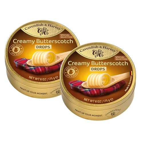 Cavendish & Harvey Creamy Butterscotch Drops 175g Dose 2er Pack | Special Edition | Geschmackvolle exklusive Aromen | Halal Koscher | 2 x 175g